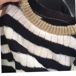 Black and white stripe fitted sweater